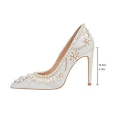 Women Pearl Rhinestone 10.5cm High Heel Pumps Stilettos Wedding Dress Shoes