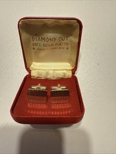 Diamond Cut 22ct Gold Plated Cufflinks Set Made in England Rectangle Used
