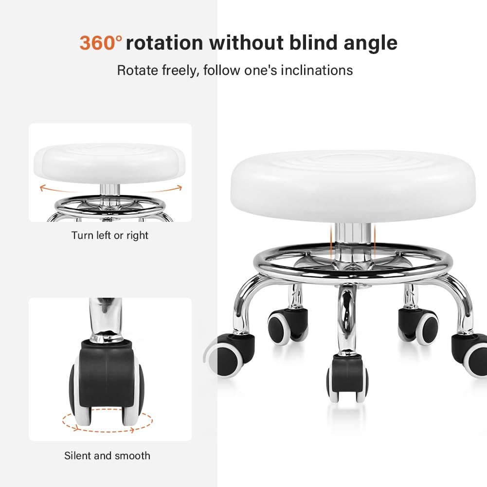 Black Roller Seat PU Leather Rolling Stools with Wheels Nail Stool for Home W...