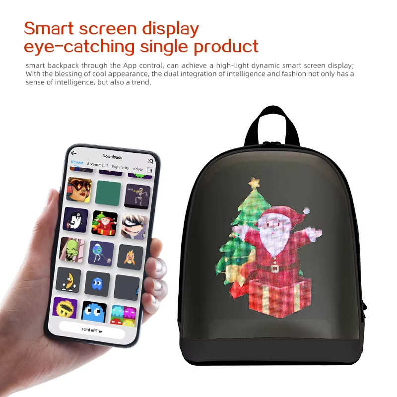 School Backpack Led Screen Cell Phone Programming DIY Pattern Lightweight Hard C image 2