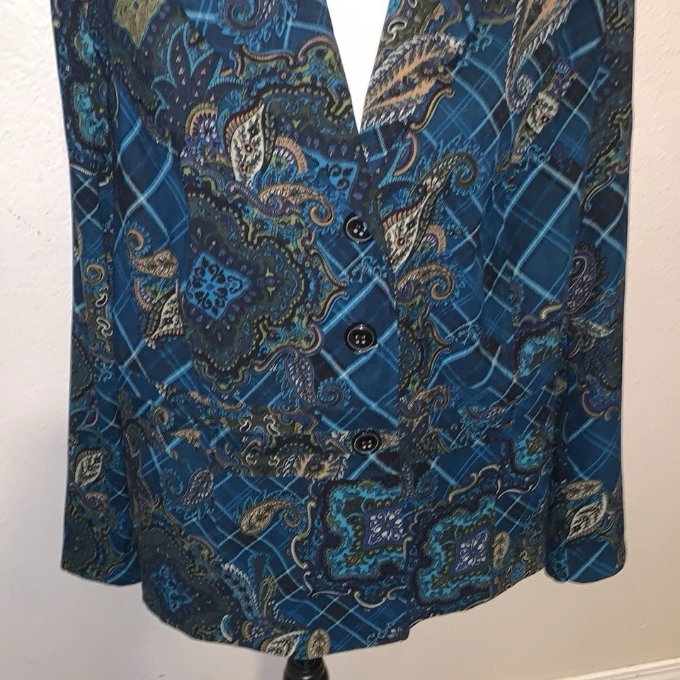 Blazer Pana Notations Mujer 2X Azul Paisley/Botón Cuadros Foto 3 de 4