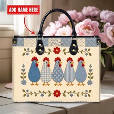 Borsa a mano personalizzata in pelle di pollo, borsa trapuntata gallo blu, regalo Natale
