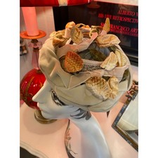 vintage 1950s beige velvet hat gold and green leaves twisted 50s headpiece fall