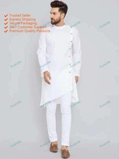Mens Kurta Cotton Mens Casual Kurta Loose Fit Top Tunic Solid White Long Shirt