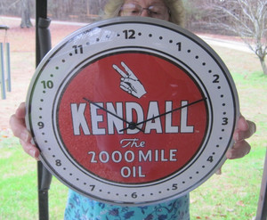 Kendall Oil Round Advertising CLOCK w/ Dome GLASS FACE Sign Gas Service Station