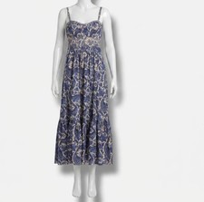 Ulla Johnson Women's Blue Nadine Abstract Cotton-Blend Cami Midi-Dress Size 12