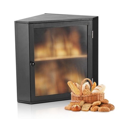 Corner Bread Box for Kitchen Counter Double Layer Bamboo Storage Container Black
