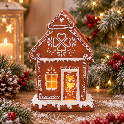 Gisela Graham Iced Light Up Lebkuchenhaus Weihnachtsdeko Neuheit