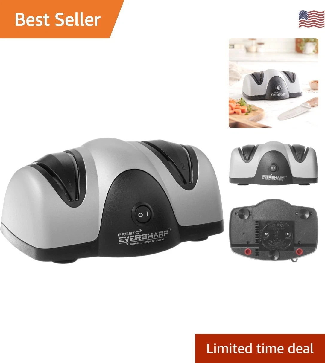 08800 EverSharp Electric Knife Sharpener, 2-Stage System, Silver/Black