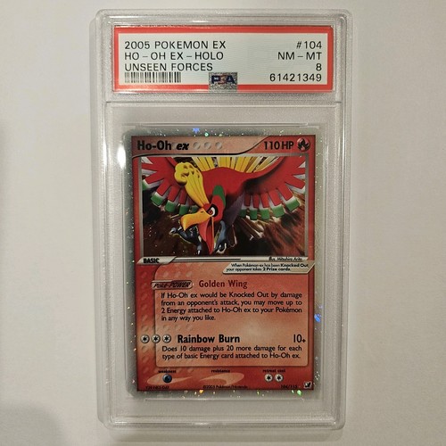 2005 POKEMON EX UNSEEN FORCES #104 HO-OH EX-HOLO PSA 8