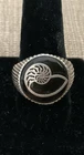 Vtg  Men’s Sterling Silver Black Enamel Nautilus Shell Ring Fluted Sz 13  9.2g
