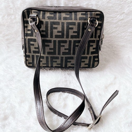 FENDI Vintage Zucchino Canvas Leather Camera Shoulder Bag Brown - Picture 2 of 11