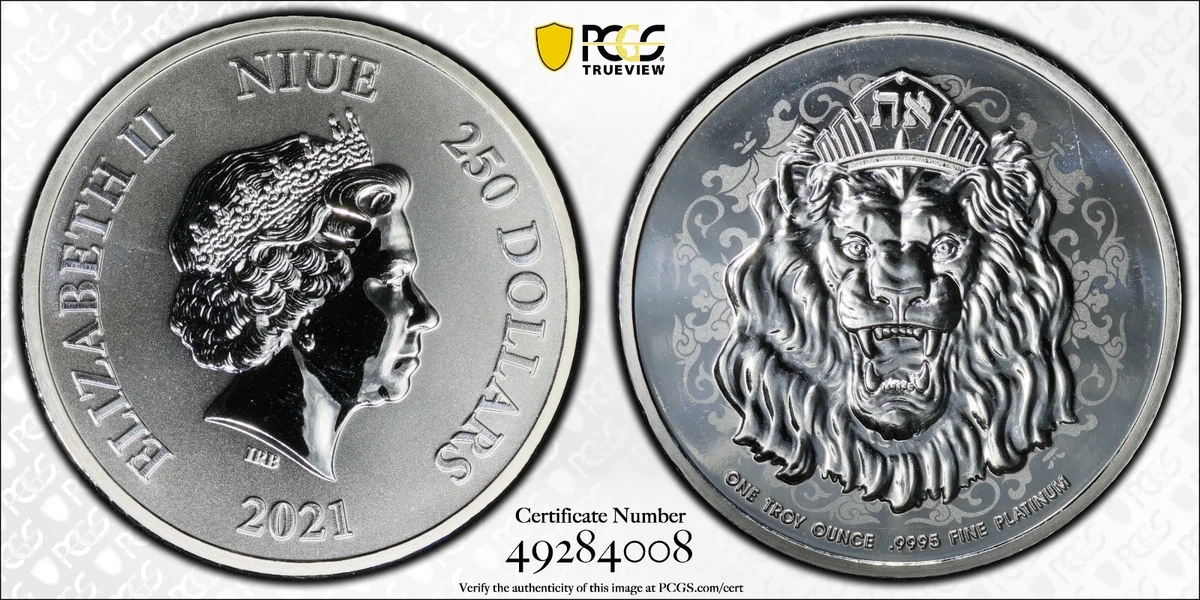 2021 1 Oz PLATINUM $250 Niue ROARING LION OF JUDAH Reverse Proof