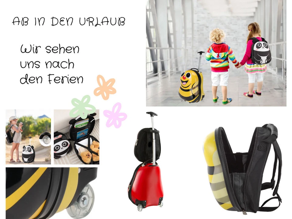 Kinder Reiseset 2tlg Tier-Motive Kinderkoffer Rucksack Trolley Hartschalenkoffer - Bild 2 von 4
