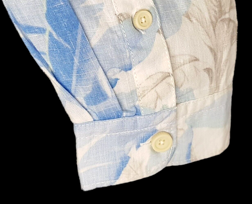 TOMMY BAHAMA Mens LINEN Blue L/S LUXURY HAWAIIAN SHIRT Reverse Print - L - 50" - Picture 10 of 14