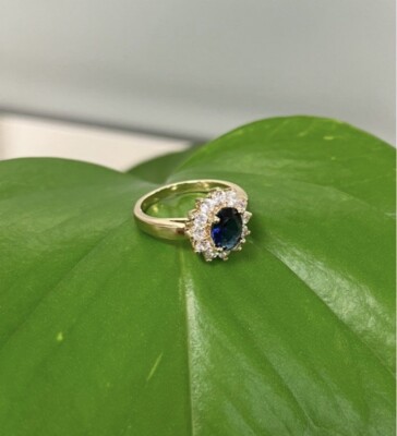 Bague Marquise En Saphir Plaqué Or 18 Carats - Taille 60, Neuve Sans Emballage