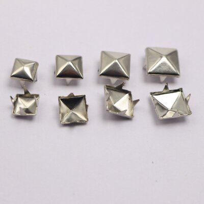 100 Pcs Silver  Square Pyramid Claw Punk Studs Rivets  7mm-10mm for Belt Leather
