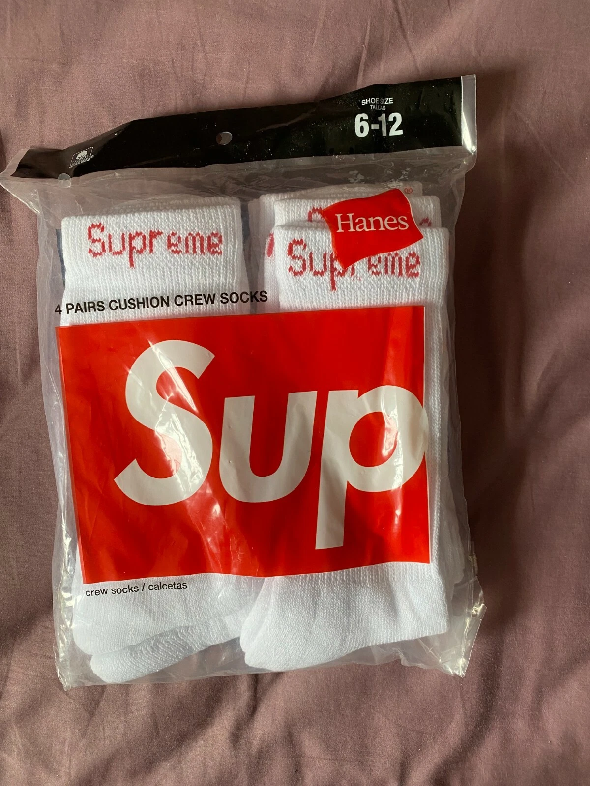 Chaussettes Supreme®/Hanes®/coussin Crew (4 Paris) Chaussures Taille 6 12/blanc