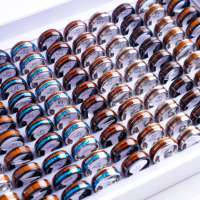 #ad #ad Wholesale 30 50pcs Top 8mm Wood Design Rings Men Fashion Stainless Steel Jewelry $43.73