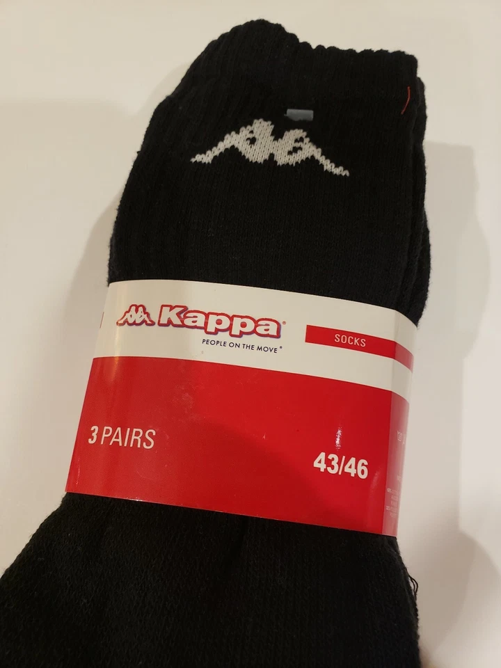 Kappa Classic 3-Pack Men's LARGE Crew Socks Athletic Sport Gym Black with white  Foto 2 de 3