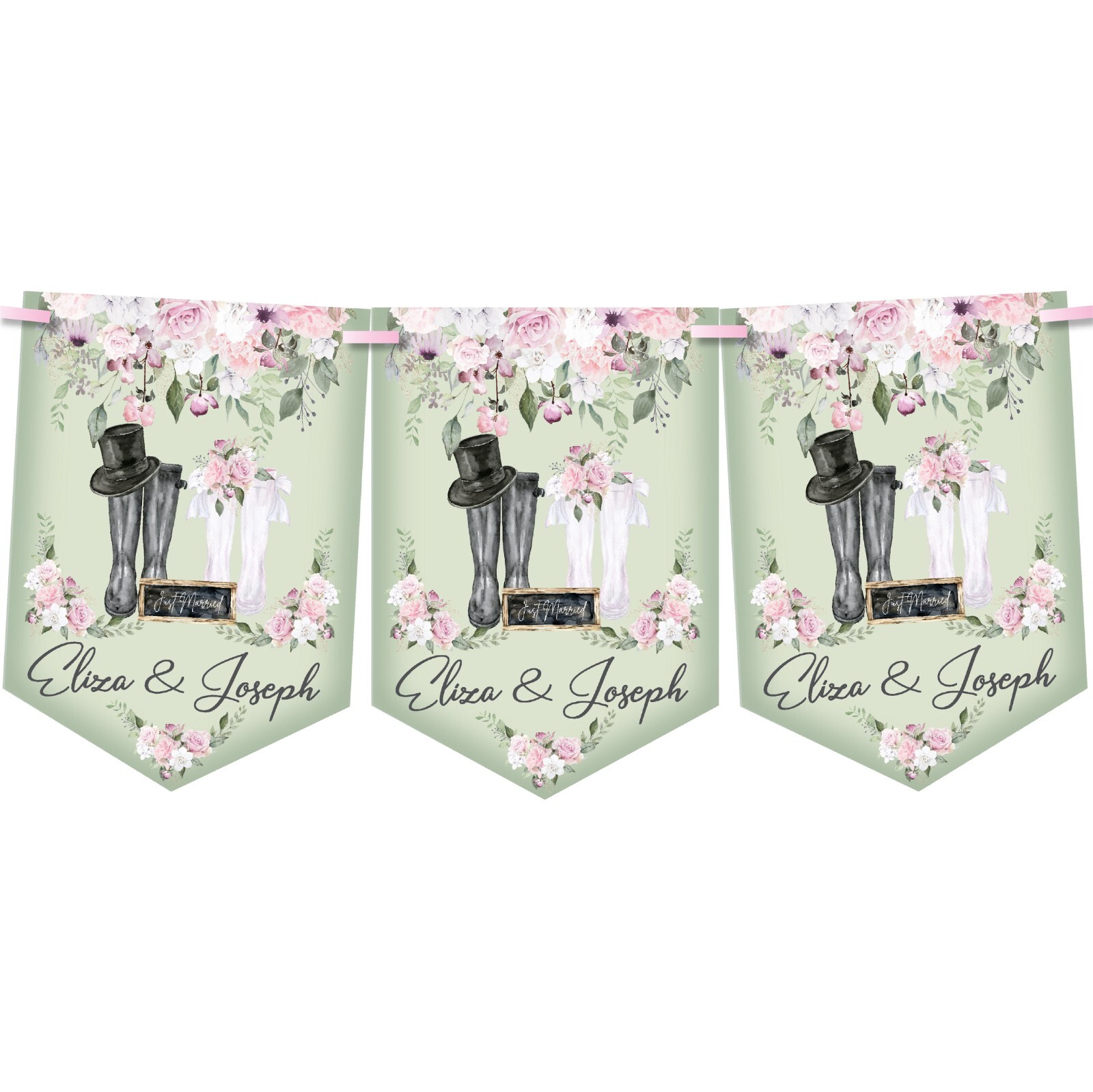 WEDDING BANNER,PERSONALISED WEDDING BUNTING,WEDDING VENUE DECORATION,8 FLAGS,3m