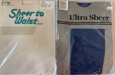 Vintage Pantyhose Lot Of 2 Pair 1 Blue 1 Ivory Med b 