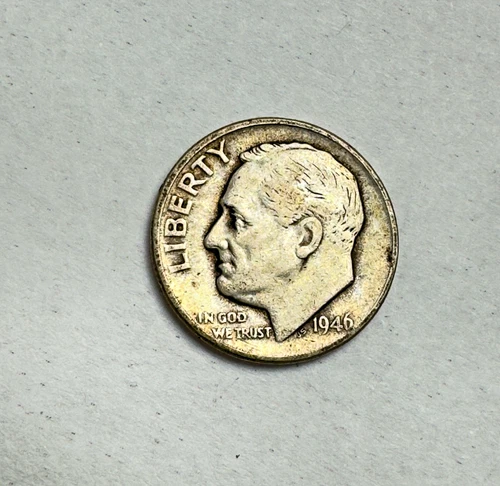 1946 P Roosevelt Dime , 90% Silver, Philadelphia Minted, Very Fine,  As Shown