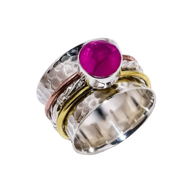 Multi Metall Spinner rosa Rubin Ring 925 Sterlingsilber Schmuck; perfektes Geschenk UK