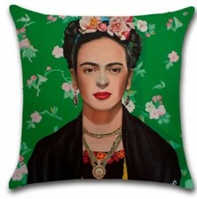 FRIDA KAHLO Self Portrait with EMERALD Green & Roses in Hair CUSHION COVER. GB