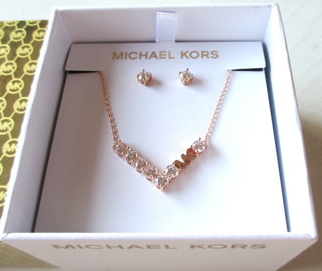 Rose Gold Necklace \u0026 Earrings MK Logo 