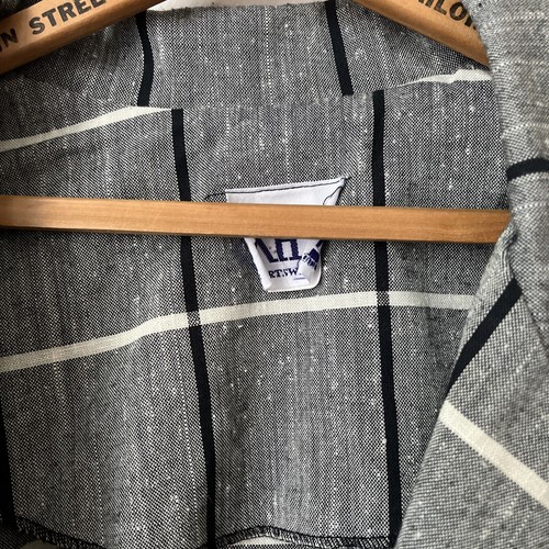 Vtg 80s gray black plaid oversize textured womens blazer M/L 2 button lightweigh - Picture 2 of 5