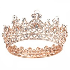 Crystal Queen Crown Full Round Wedding Headband Tiaras for Women Girls