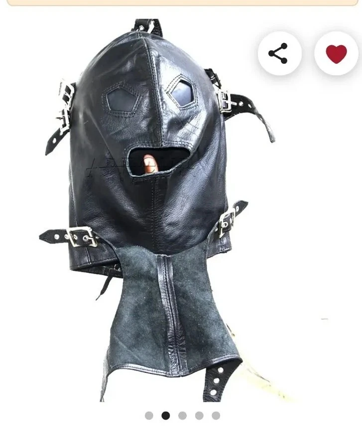 Máscara de cuero real capucha hocico venda para los ojos bondage Foto 3 de 4