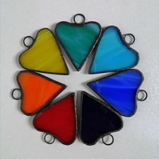 Rainbow Stained Glass Mini Hearts Favor Ornaments Set for Garland Wreath Tags