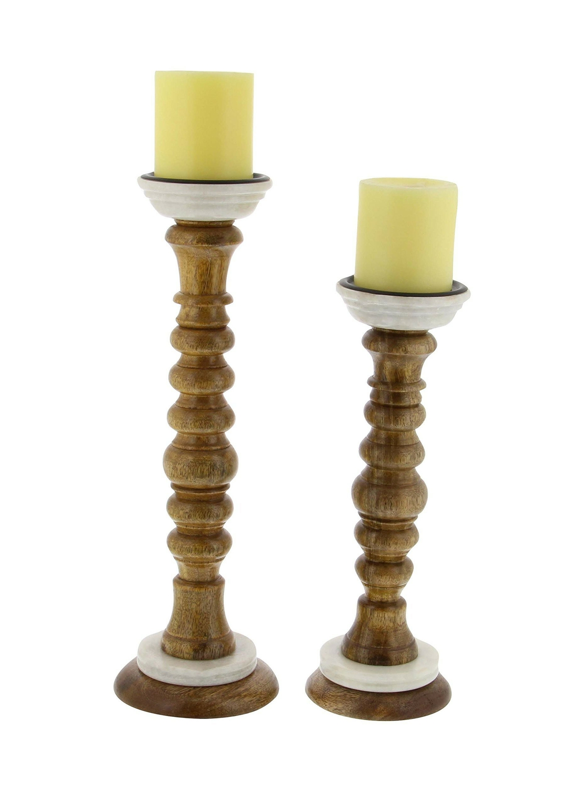 Deco 79 94555 Segmented Mango Wood Candle Holders (Set of 2), 12" x 15", Brow...