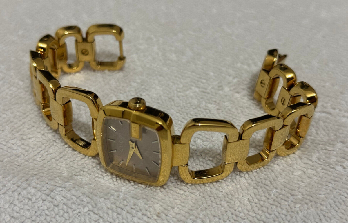 gucci g-collection ya125511 brown dial gold s/s ladies classic watch 24mm