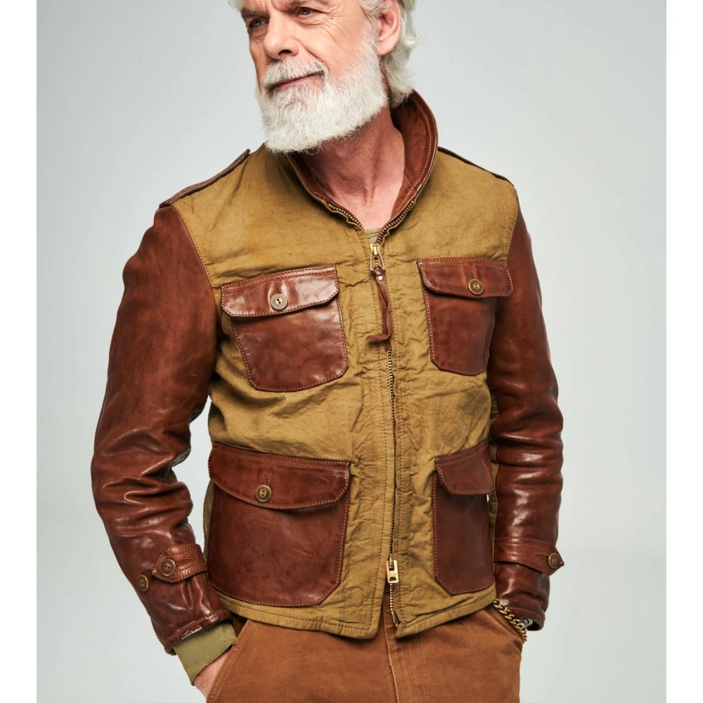 Canvas leather cheap jacket