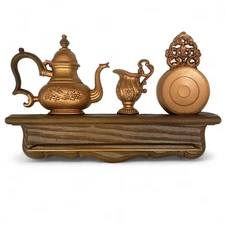 Vtg 1976 Dart Industries Coppercraft Tea Pot Shelf Towel Bar Holder 7460