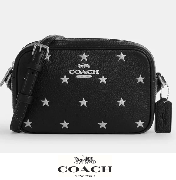 NWT Coach Mini Black Leather Jamie Camera Bag Star Print CZ945