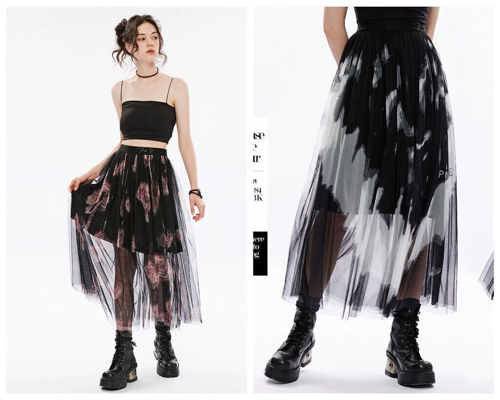 Long black top gauze skirt