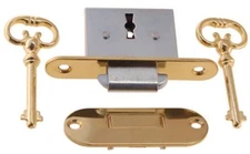 LACQUERED BRASS Roll Top Desk Lock Set rounded oval Catch 2 Keys vintage old ret