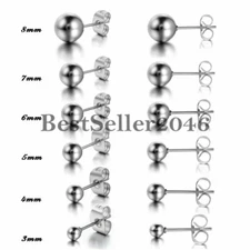 12pcs Round Ball Piercing Stud Earrings Men Women Stainless Steel 3mm-8mm