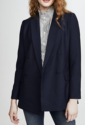 Club Monaco Womens Self Covered Button Navy Blazer Size 8 Retail $329