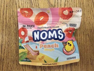 Made In Hawaii Fresh Sealed NOMS Li Hing Lemon Peel Snacks 1.8 Oz Peach 2 Packs