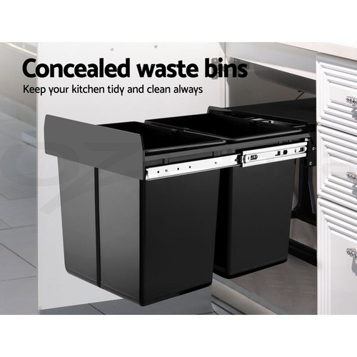 Cefito Rubbish Bin 2X15L Pull Out Bin Kitchen Double Dual Twin Bins Sliding - Picture 3 of 10