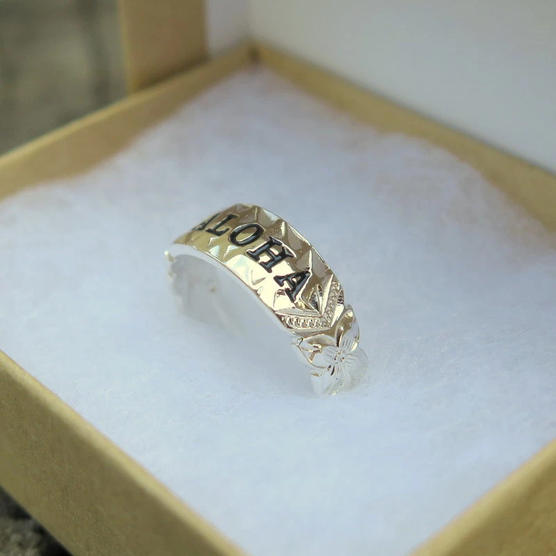 Гавайский 925K из чистого серебра Aloha прокрутки носок кольцо черная эмаль TR1106 - Изображение 3 из 4