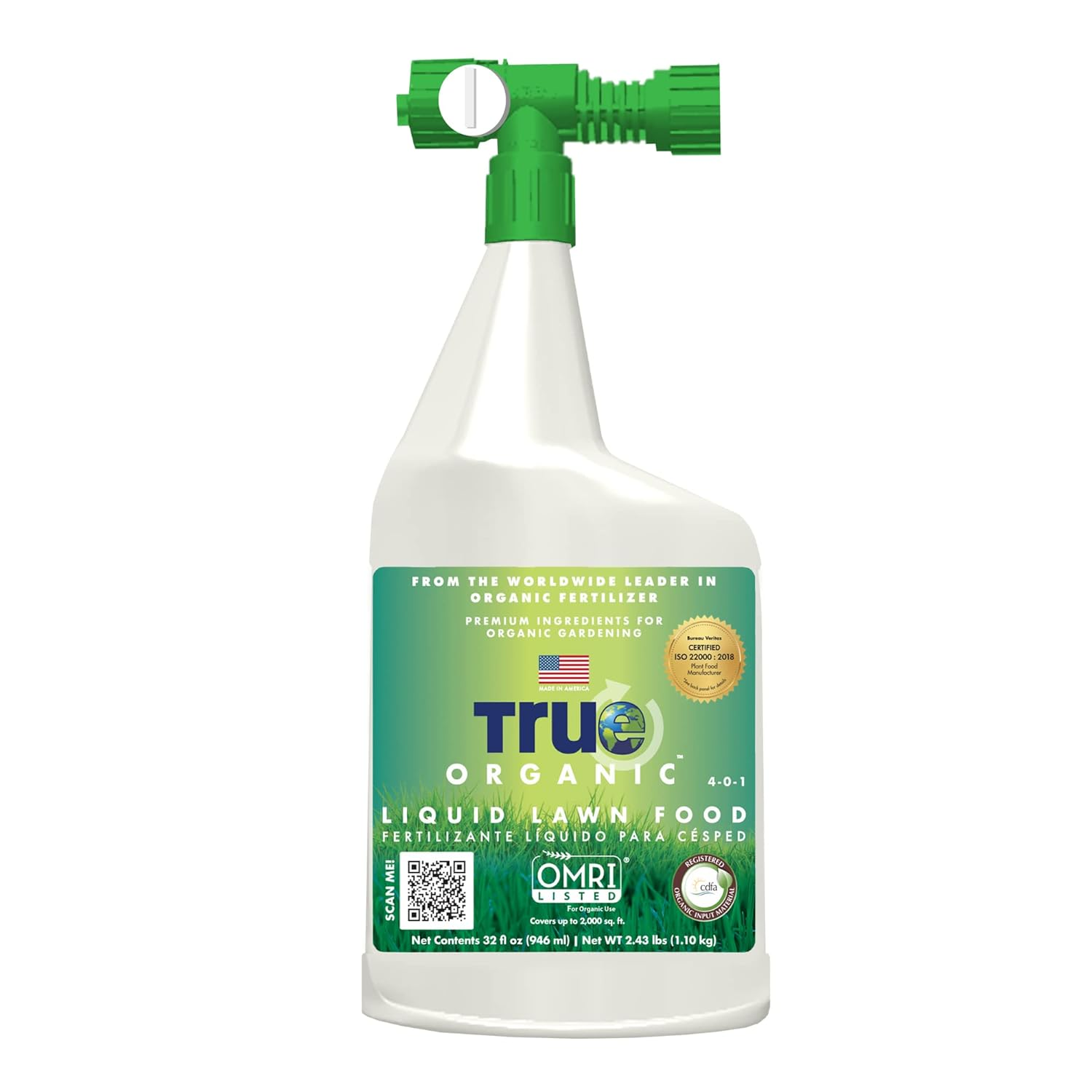 Liquid Lawn Fertilizer 32 Oz - CDFA, OMRI Listed for Organic Gardening NPK 4-0-1
