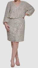 Eliza J Women's Beige Sequin Lined Bell Sleeve Sheath Dress Plus Size 14W