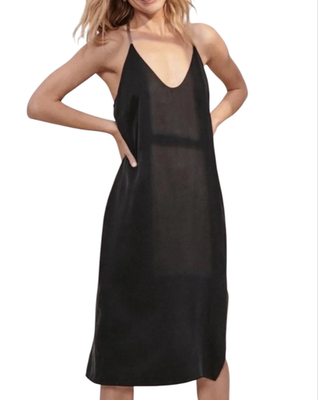 LUNYA Black Washable Mulberry Silk SLIP DRESS GOWN Contrast T-Strap Pockets  SZ M | eBay
