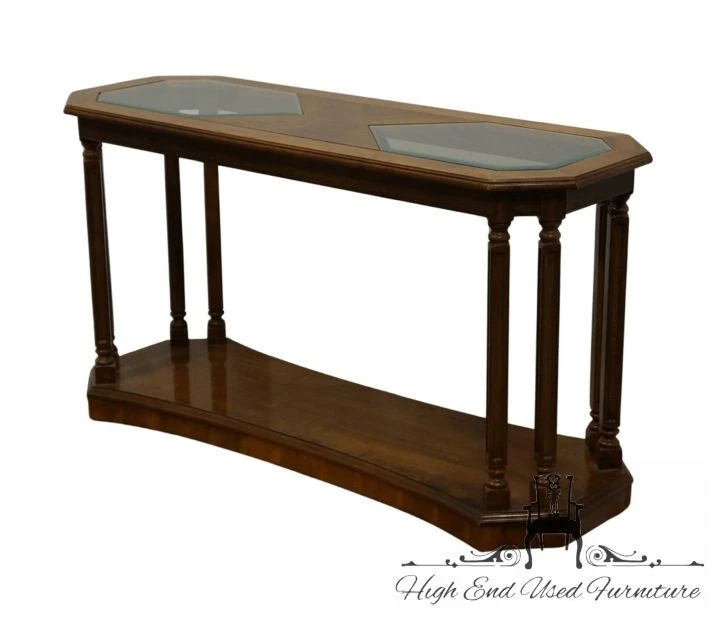 BROYHILL FURNITURE Walnut Italian Contemporary 50" Glass Topped Accent Sofa T... - Image 2 of 4